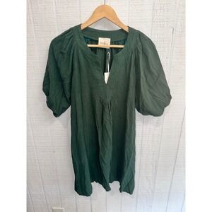 Umgee Tunic Top Womens Forest Green Puff Sleeve Split V-Neck Boho New NWT Small